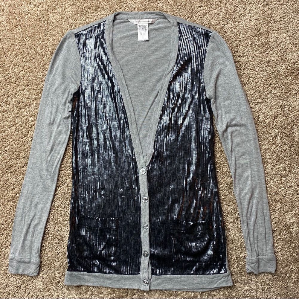 Diane Von Furstenberg Sequin Silk Cardigan P XS